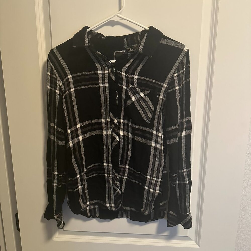 Rails Black & White Plaid Button Up Collared Top
